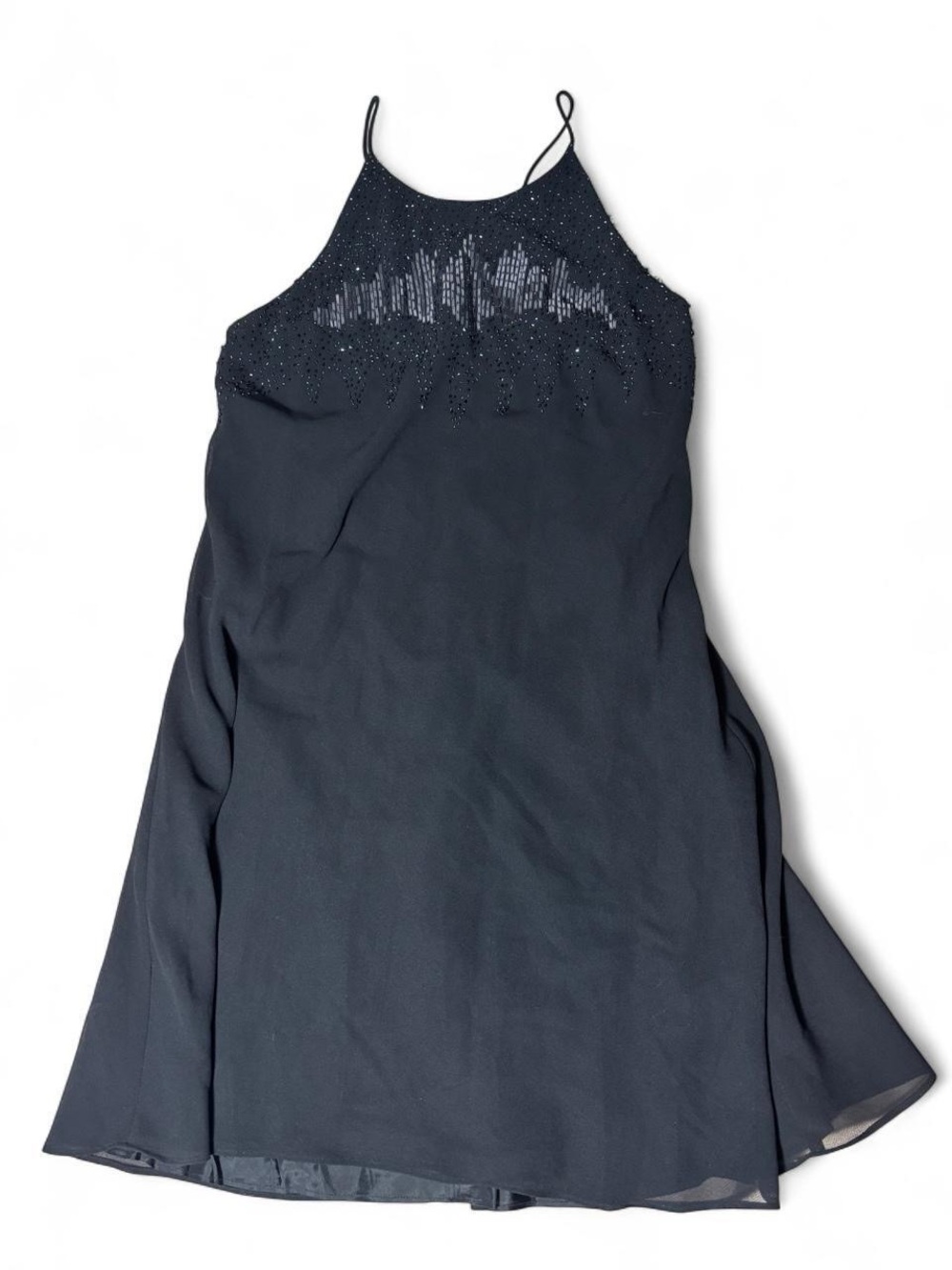 R&M Richards Black Beaded Halter Slip Dress